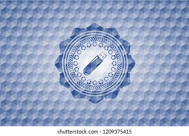 flash drive icon inside blue polygonal badge.