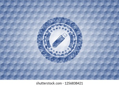 flash drive icon inside blue hexagon emblem.