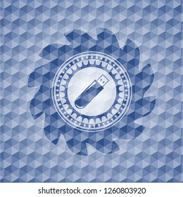 flash drive icon inside blue emblem with geometric background.