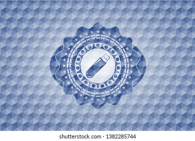 flash drive icon inside blue hexagon badge.
