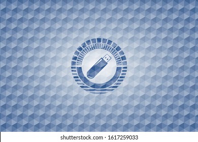 flash drive icon inside blue hexagon emblem.