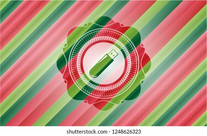 flash drive icon inside christmas colors badge.