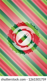 flash drive icon inside christmas colors style emblem.