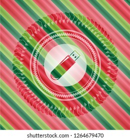 flash drive icon inside christmas colors style emblem.