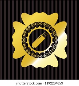 flash drive icon inside gold emblem