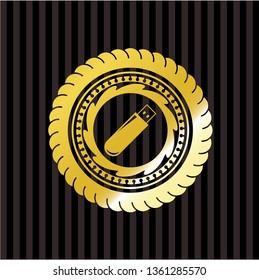 flash drive icon inside gold emblem or badge