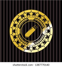 flash drive icon inside gold emblem