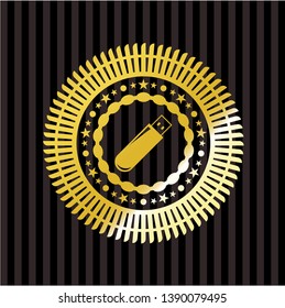 flash drive icon inside gold shiny badge