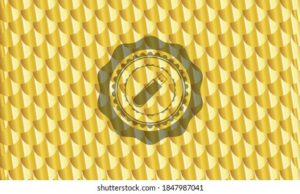 Flash-Laufwerk Symbol in goldglänzendem Badge. Skaliert Muster. Vektorgrafik. Detaillierte Angaben. 