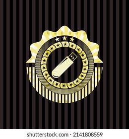 flash drive icon inside gold emblem. 