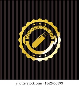 flash drive icon inside golden emblem