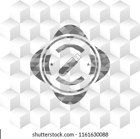 flash drive icon inside grey icon or emblem with geometric cube white background