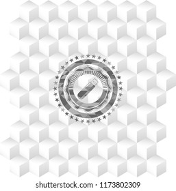 flash drive icon inside grey emblem with cube white background