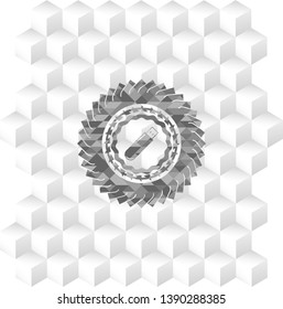 flash drive icon inside grey emblem. Retro with geometric cube white background