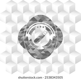ícone da unidade flash dentro do ícone cinza ou emblema com fundo branco cubo geométrico. 