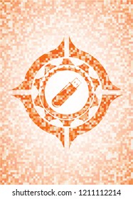 flash drive icon inside orange mosaic emblem with background