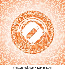 flash drive icon inside orange mosaic emblem with background
