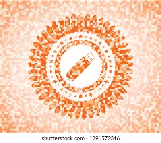 flash drive icon inside orange mosaic emblem with background