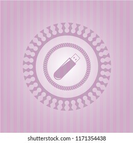 flash drive icon inside pink emblem. Vintage.