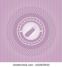 flash drive icon inside pink emblem. Vintage.