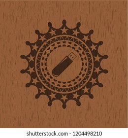 flash drive icon inside realistic wooden emblem
