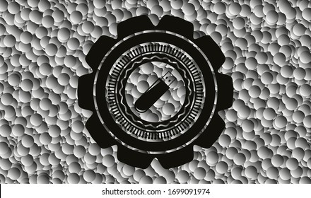 icono de la unidad flash dentro de un emblema oscuro realista con fondo de burbujas. Ilustración vectorial. Detallado.