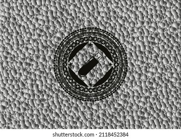 flash drive icon inside realistic dark emblem with bubbles background. Vector Illustration. Detailed. 