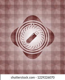 flash drive icon inside red emblem with geometric pattern. Seamless.