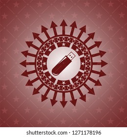 flash drive icon inside red emblem. Retro