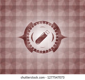 flash drive icon inside red seamless polygonal badge.