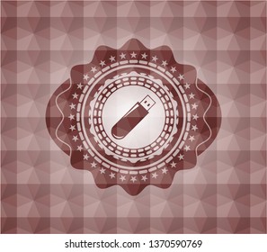 flash drive icon inside red emblem with geometric pattern. Seamless.