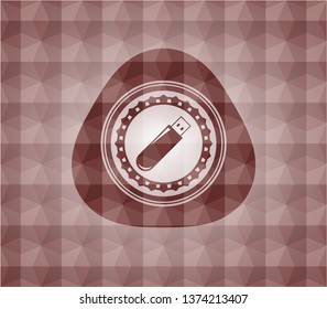 flash drive icon inside red emblem with geometric pattern background. Seamless.