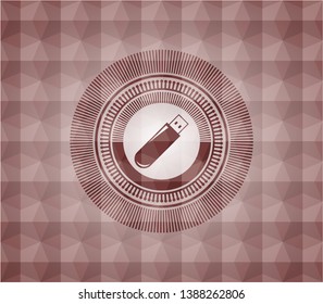 flash drive icon inside red seamless badge with geometric background.
