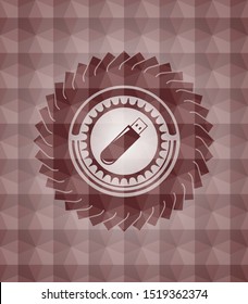 flash drive icon inside red badge with geometric background. Seamless.