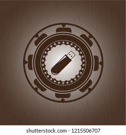 flash drive icon inside retro style wooden emblem