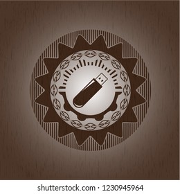 flash drive icon inside retro wood emblem