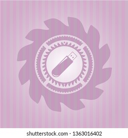 flash drive icon inside retro pink emblem
