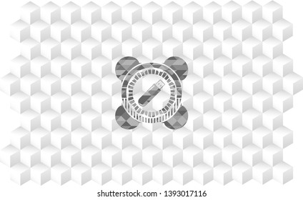 flash drive icon inside retro style grey emblem with geometric cube white background