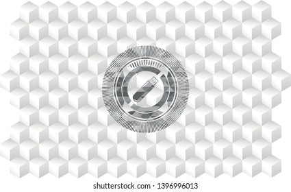 flash drive icon inside retro style grey emblem with geometric cube white background