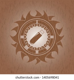 flash drive icon inside retro wood emblem
