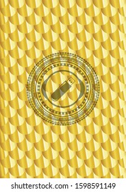flash drive icon inside shiny golden emblem. Scales pattern. Vector Illustration. Detailed.