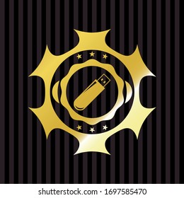 flash drive icon inside shiny emblem