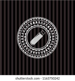 flash drive icon inside silver emblem or badge