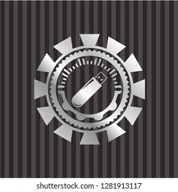 flash drive icon inside silver shiny badge