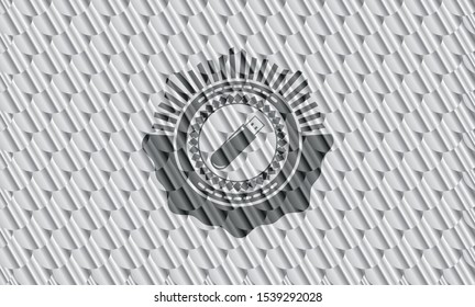 flash drive icon inside silver color emblem. Scales pattern. Vector Illustration. Detailed.