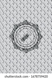 flash drive icon inside silver color badge or emblem. Scales pattern. Vector Illustration. Detailed.