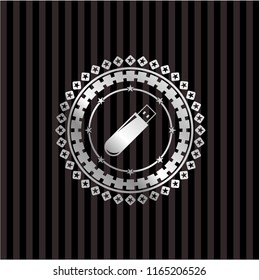 flash drive icon inside silvery shiny badge