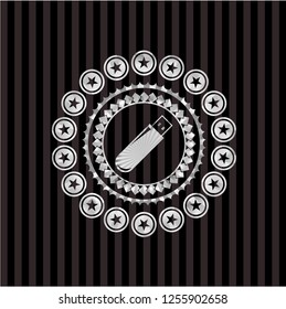 flash drive icon inside silvery emblem or badge