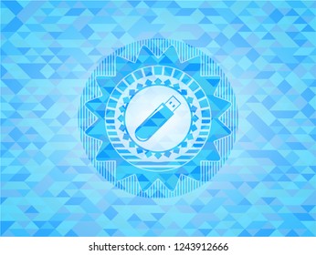 flash drive icon inside sky blue mosaic emblem