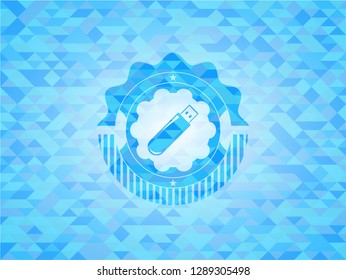 flash drive icon inside sky blue emblem with mosaic ecological style background